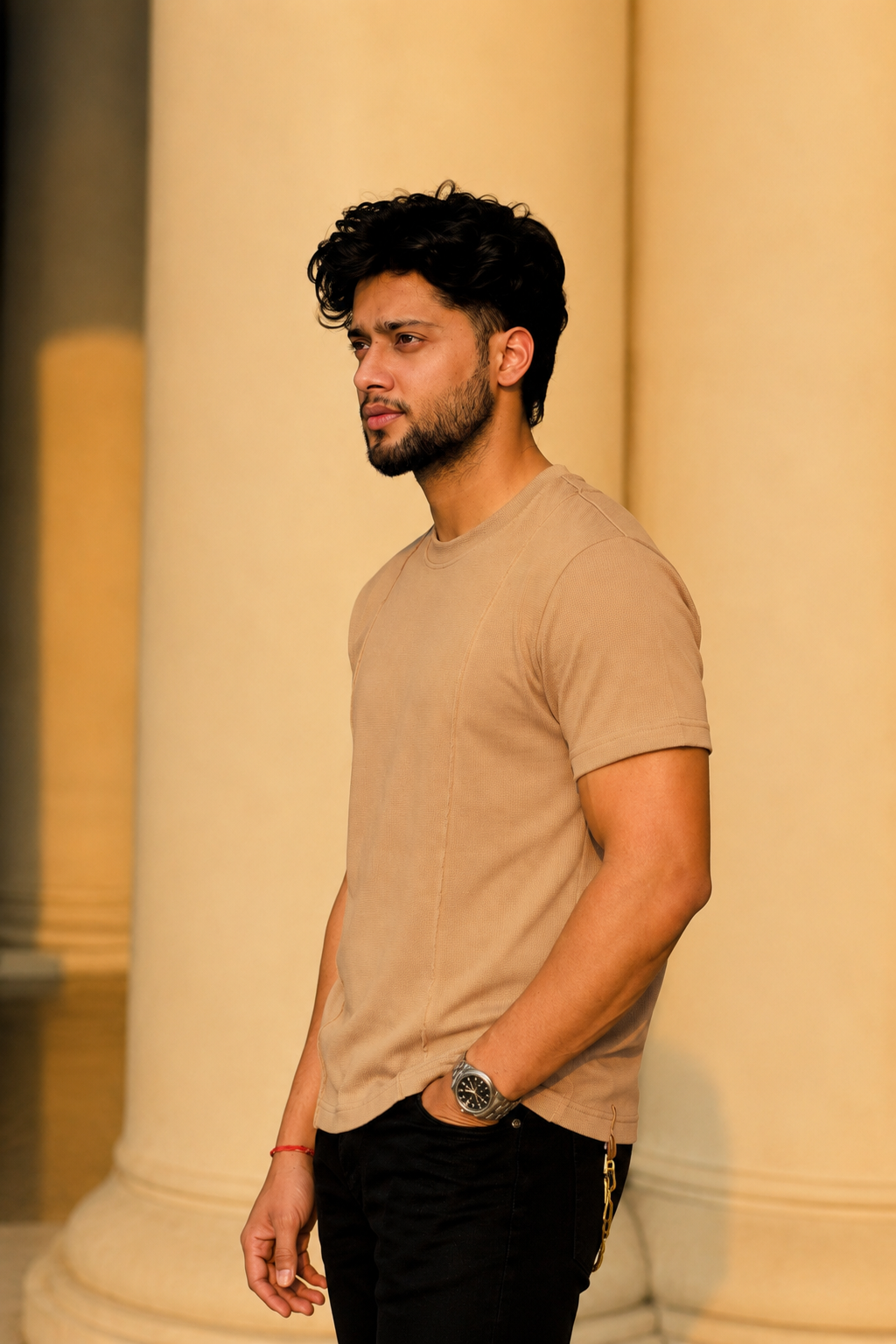 Men Round Neck Solid Half Sleeves T-Shirt