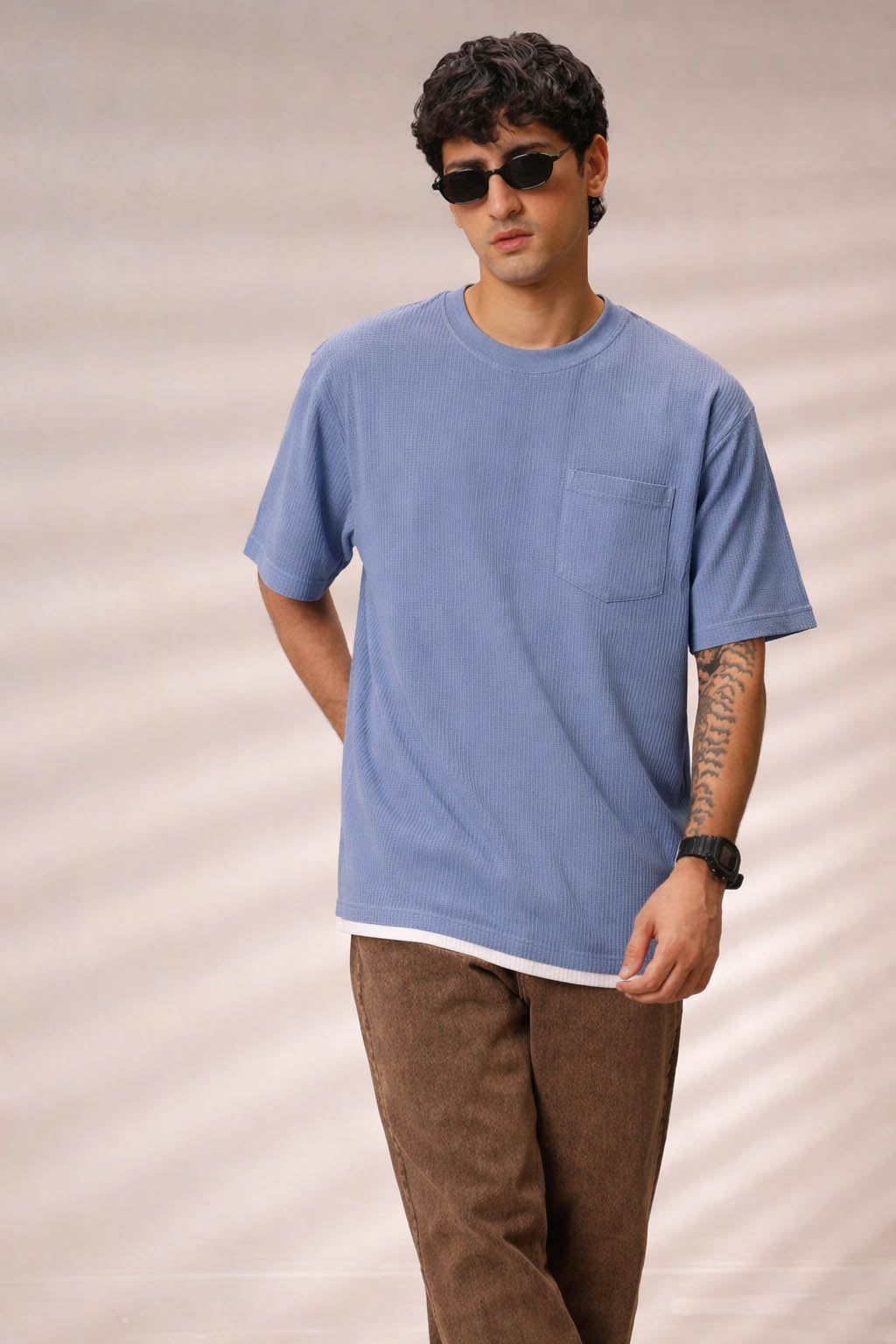 Men Round Neck Oversize Fit Pocket T-Shirt