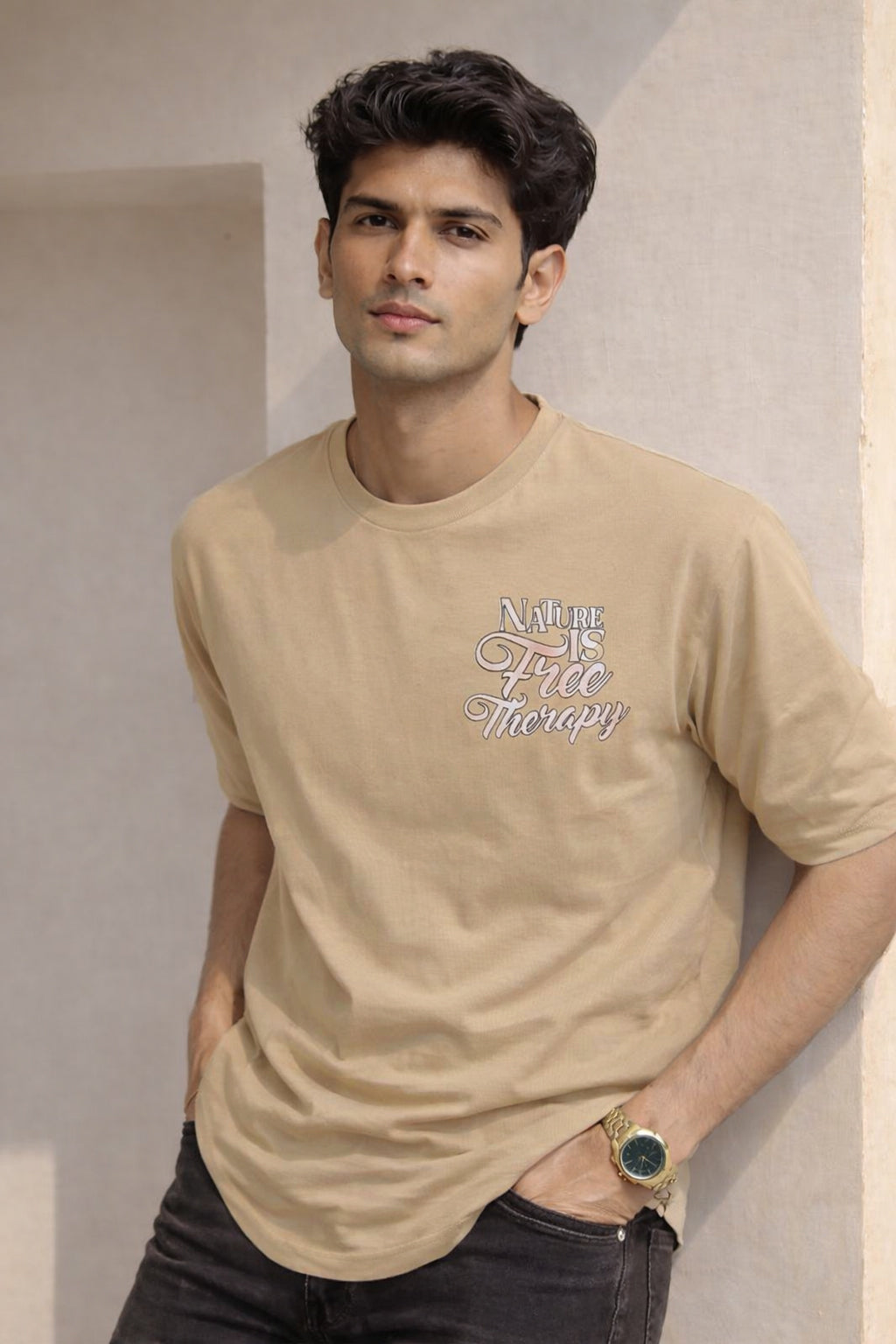 Men Round Neck Oversized Fit T-Shirt