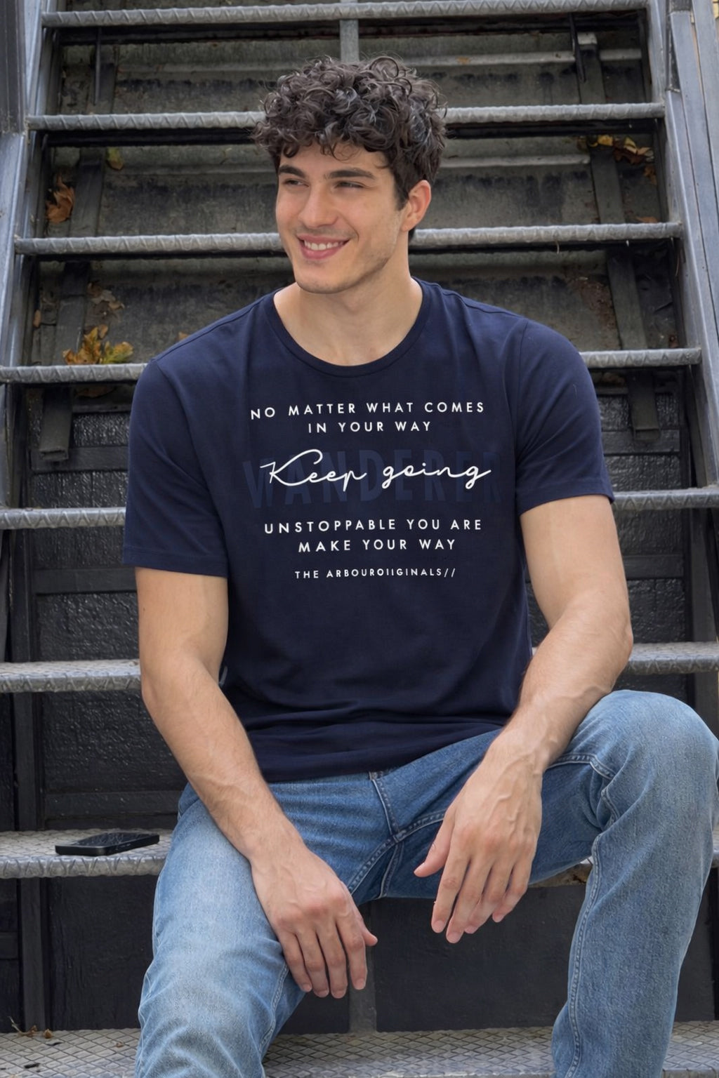 Men Round Neck Chest Print Half Sleeves T-Shirt