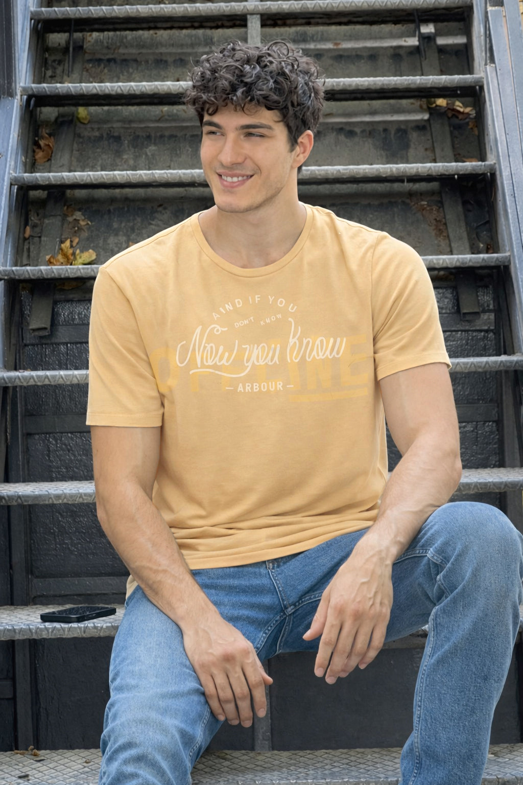Men Round Neck Chest Print Half Sleeves T-Shirt