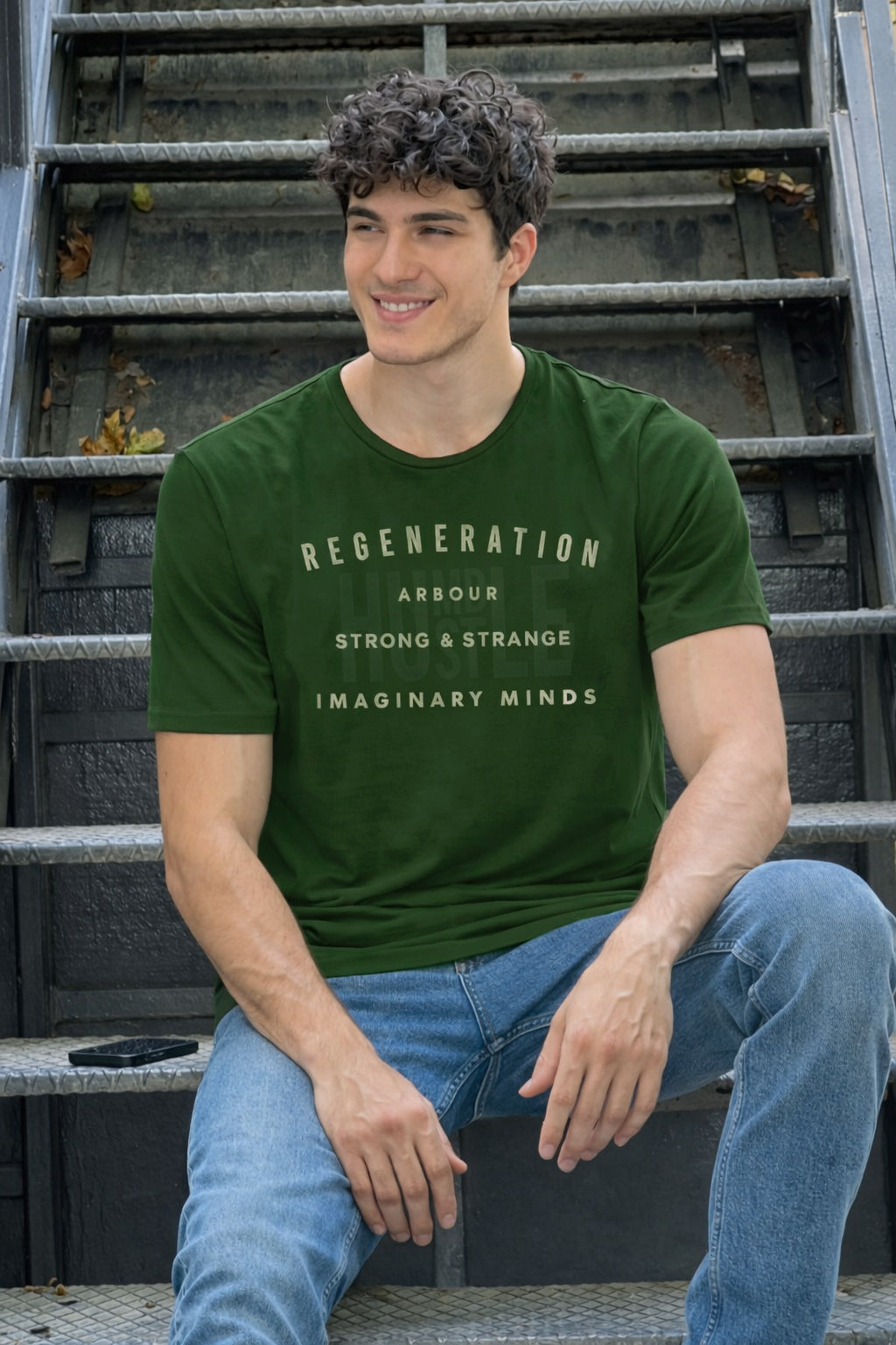 Men Round Neck Chest Print Half Sleeves T-Shirt