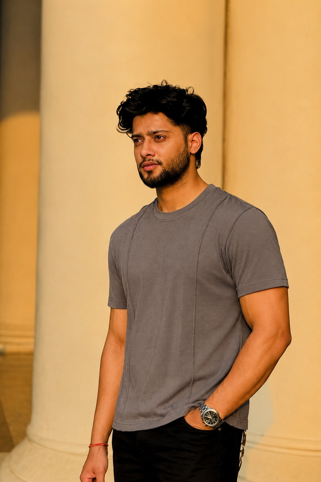 Men Round Neck Solid Half Sleeves T-Shirt