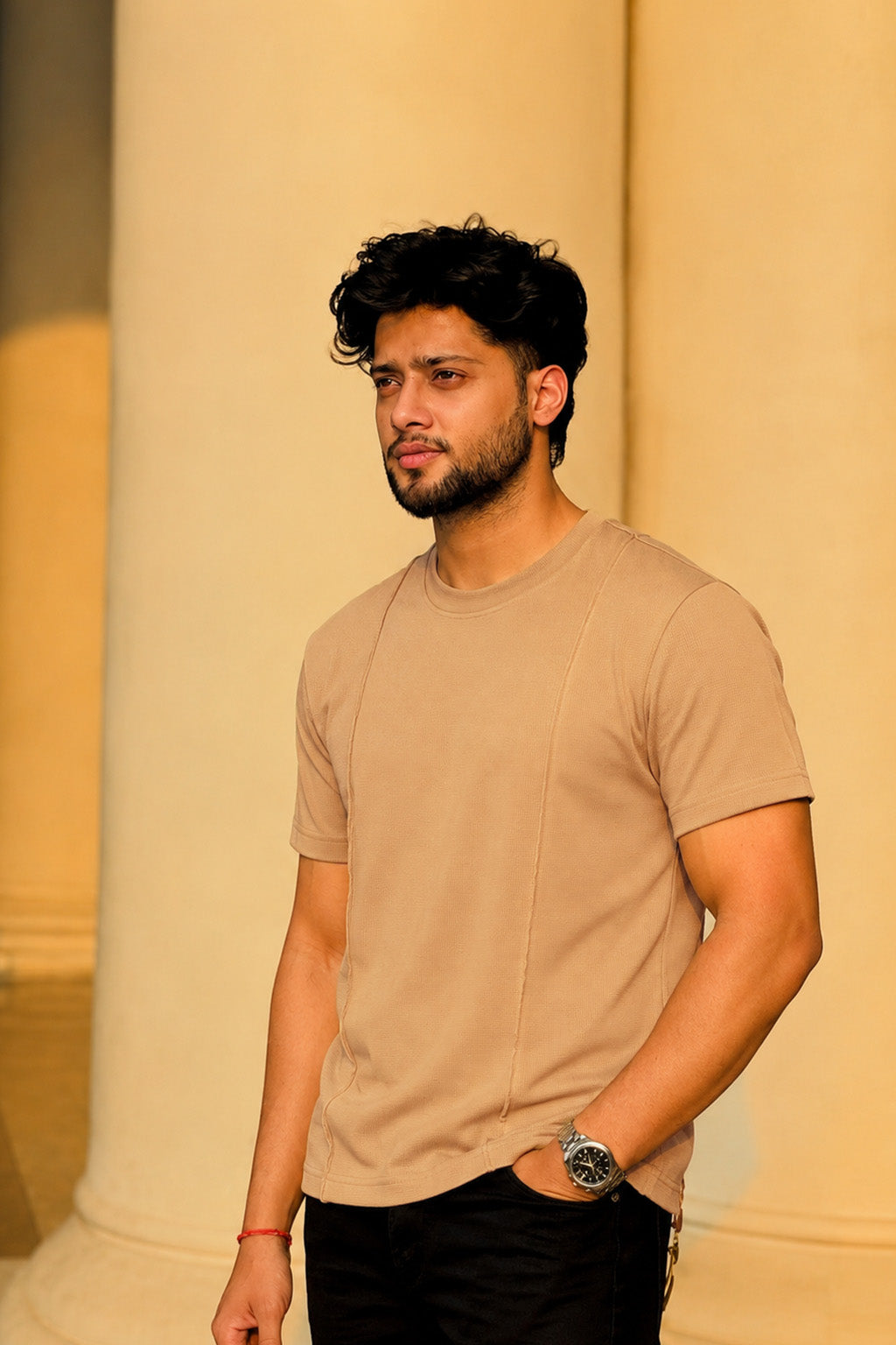 Men Round Neck Solid Half Sleeves T-Shirt