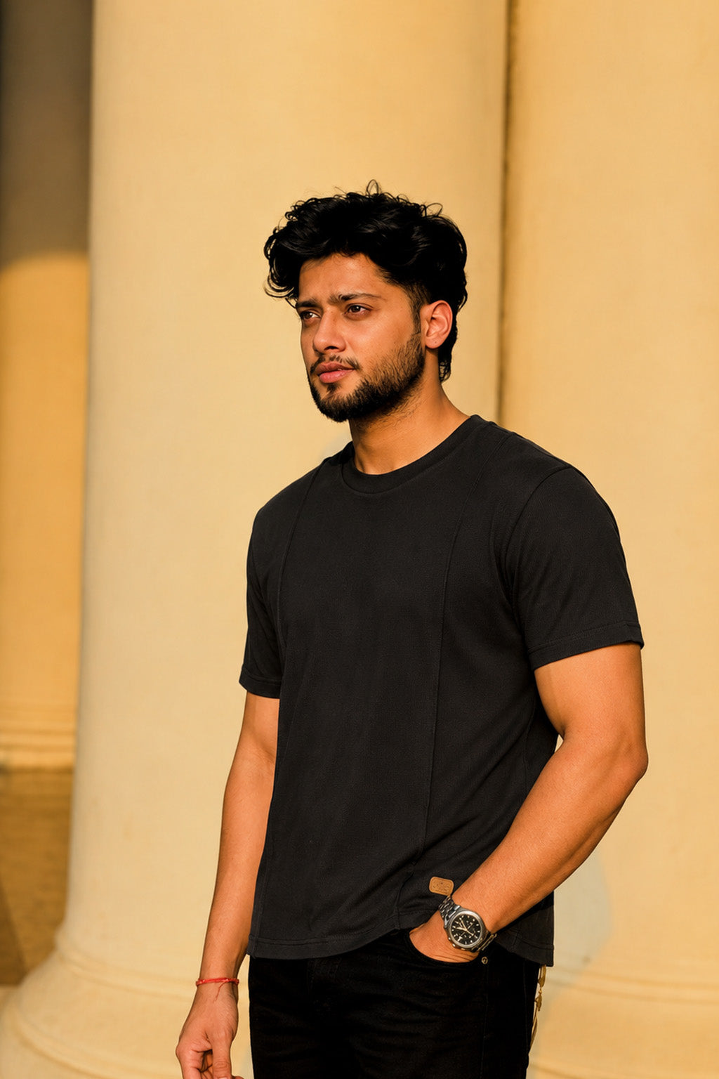 Men Round Neck Solid Half Sleeves T-Shirt