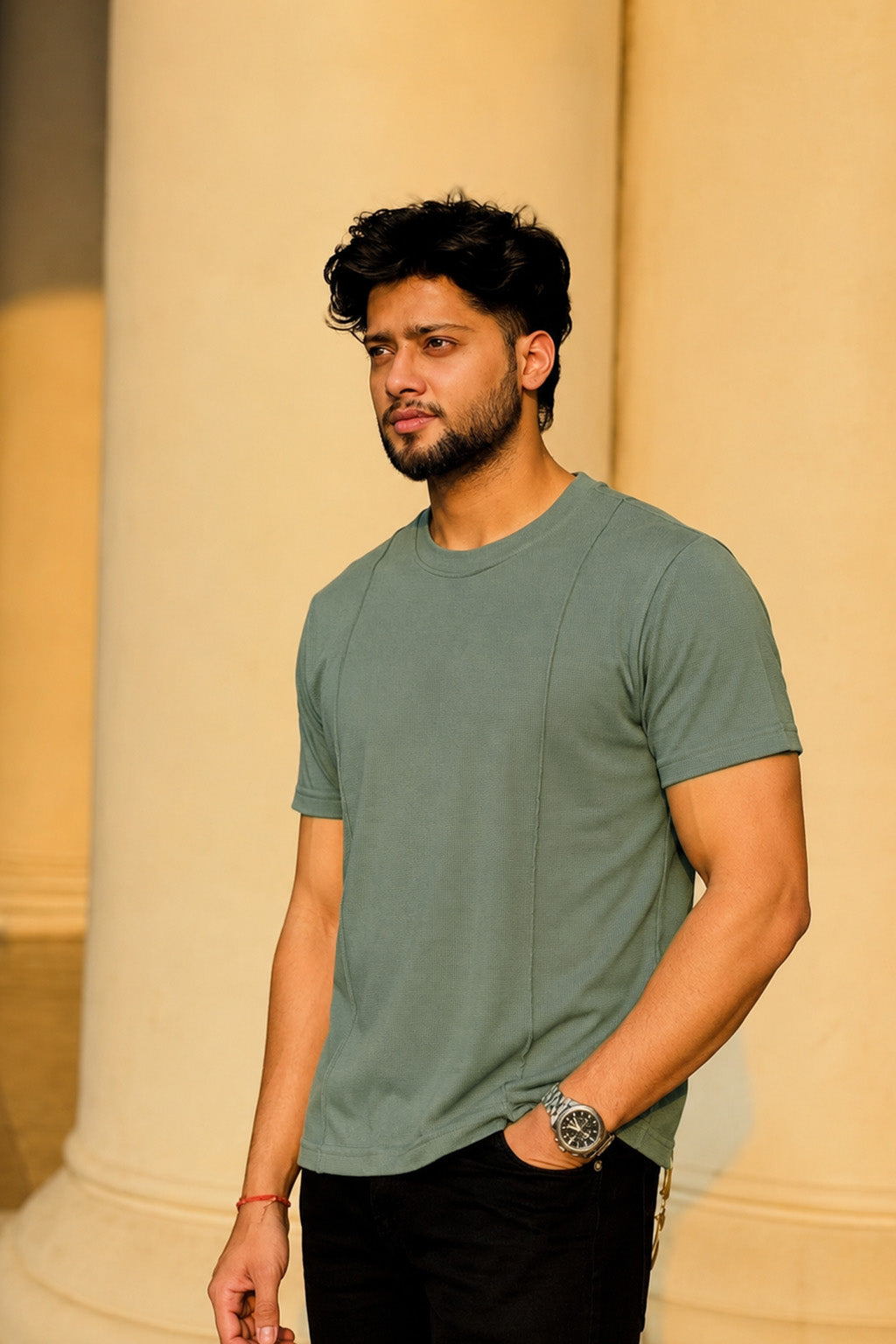 Men Round Neck Solid Half Sleeves T-Shirt