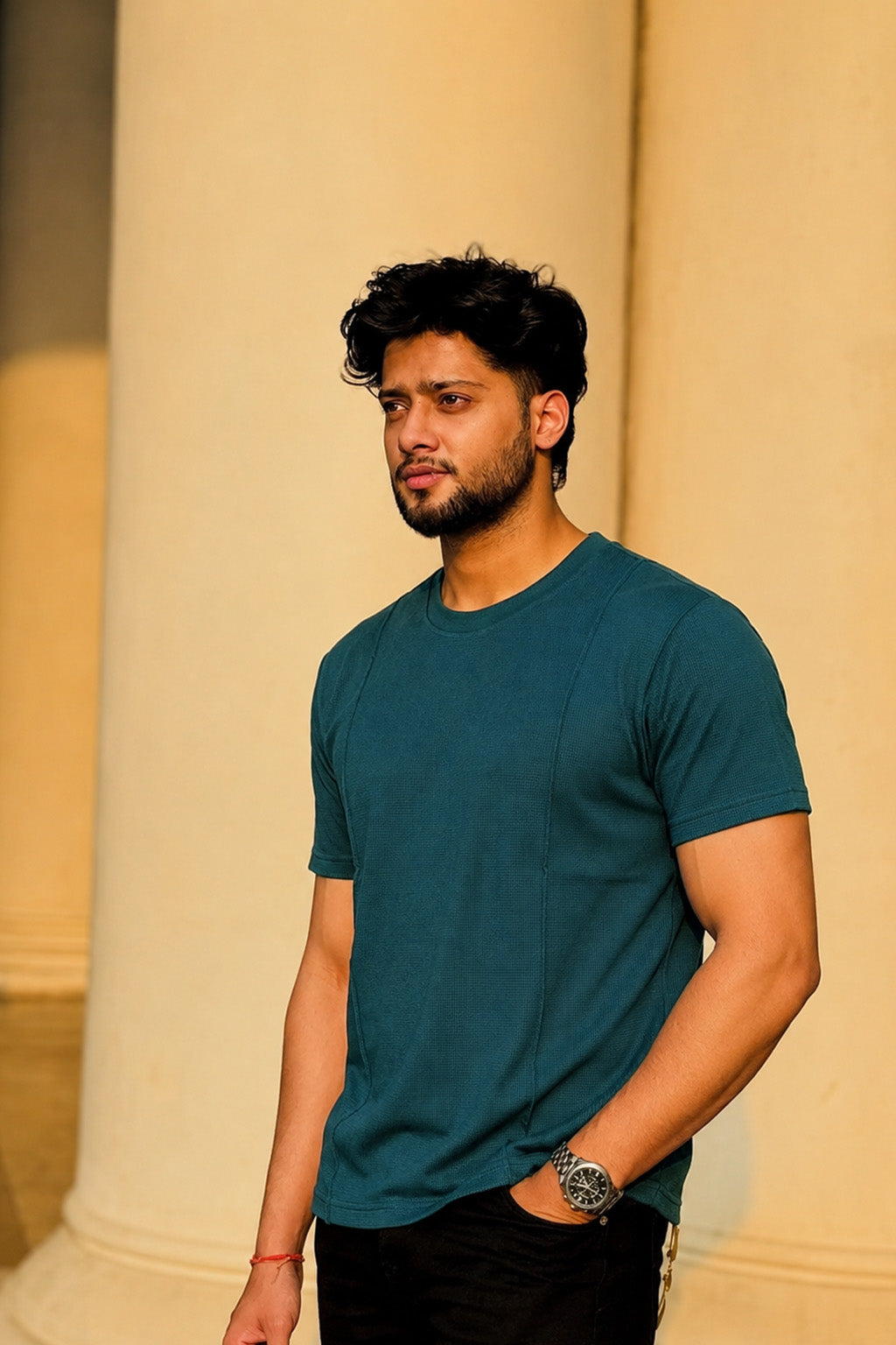 Men Round Neck Solid Half Sleeves T-Shirt