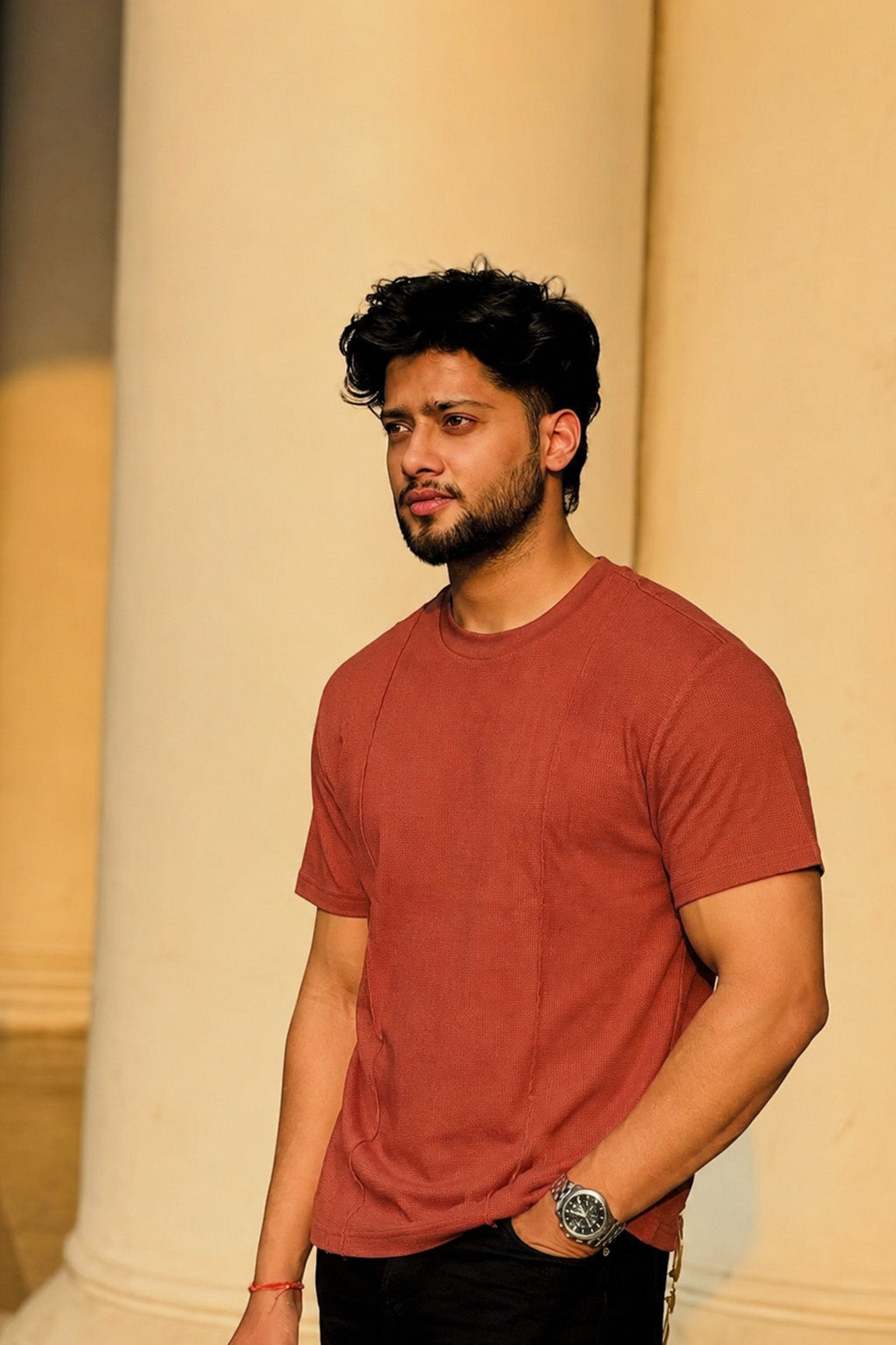 Men Round Neck Solid Half Sleeves T-Shirt