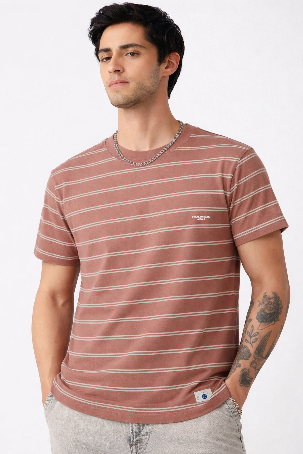 Men Round Neck Stripes Half Sleeves T-Shirt