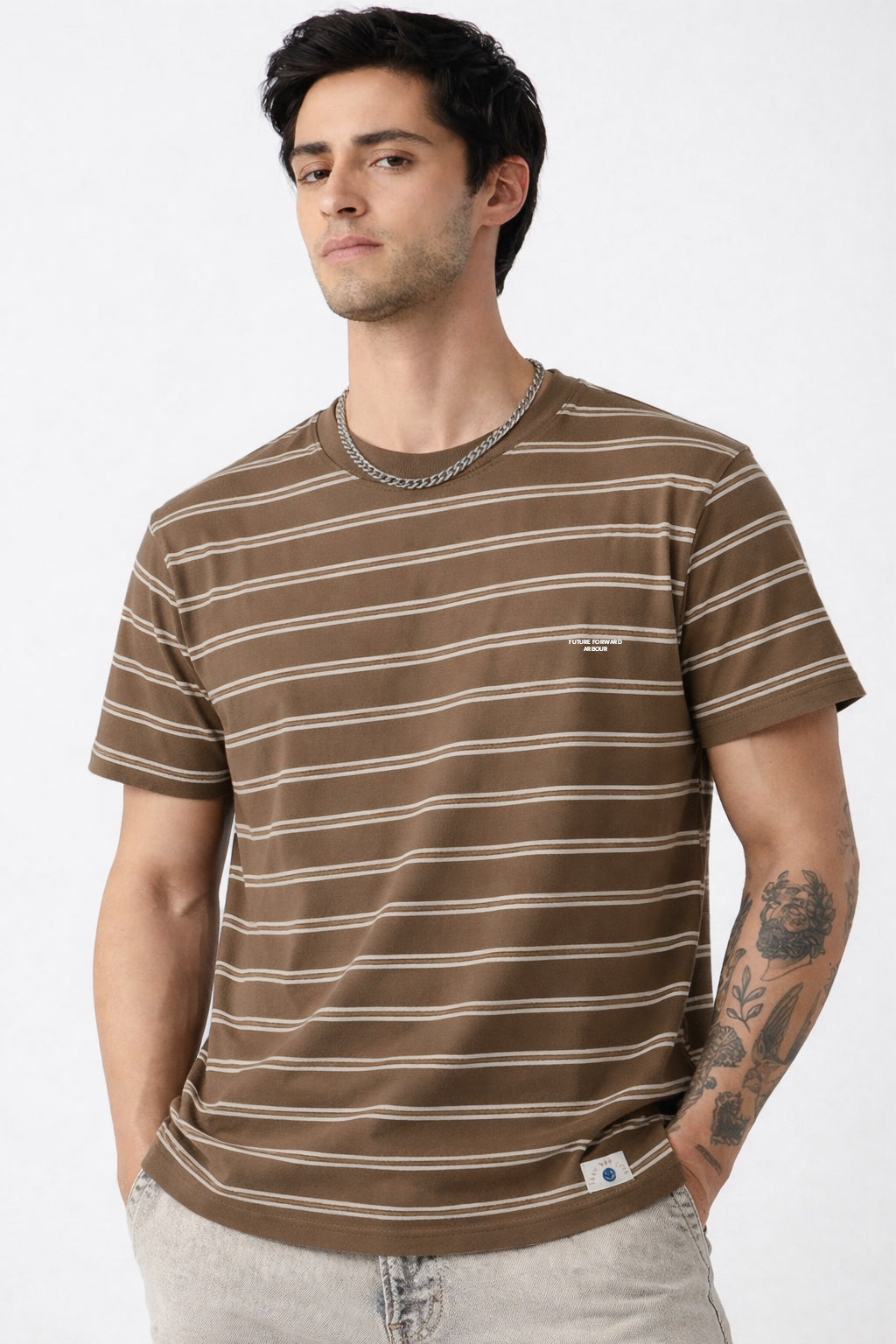 Men Round Neck Stripes Half Sleeves T-Shirt