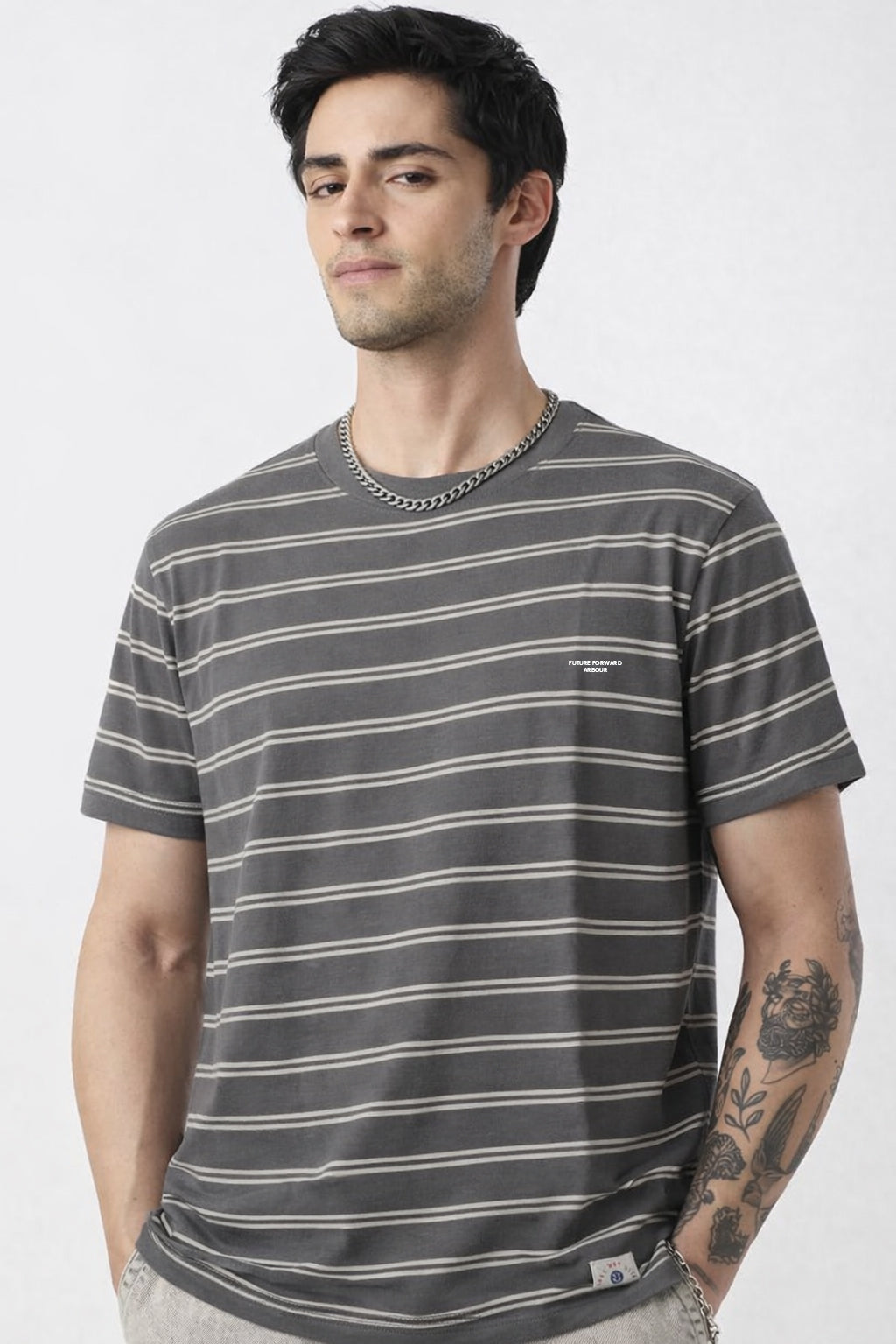 Men Round Neck Stripes Half Sleeves T-Shirt