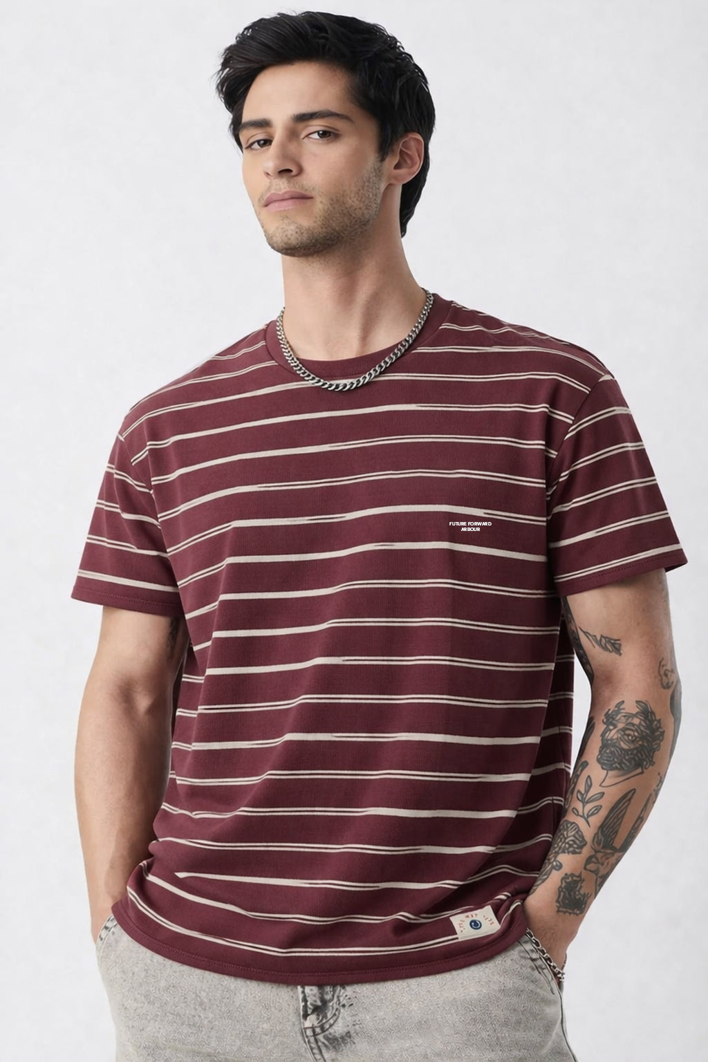 Men Round Neck Stripes Half Sleeves T-Shirt