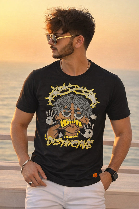 Men Round Neck Chest Print Half Sleeves T-Shirt