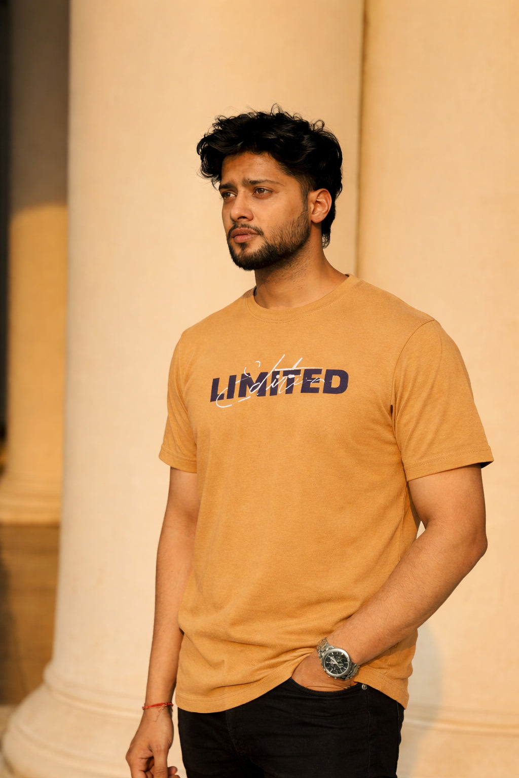 Men Round Neck Chest Print Half Sleeves T-Shirt