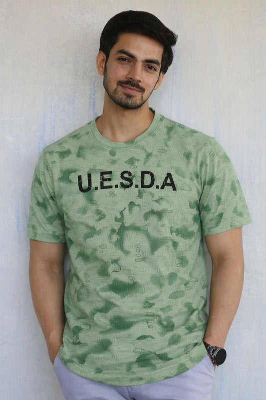Men Round Neck All Over Print Half Sleeves T-Shirt