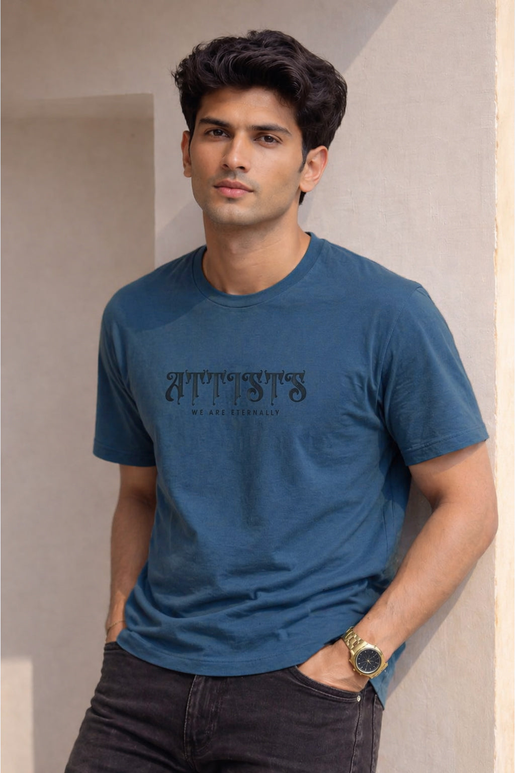 Men Round Neck Chest Prnit Half Sleeves T-Shirt