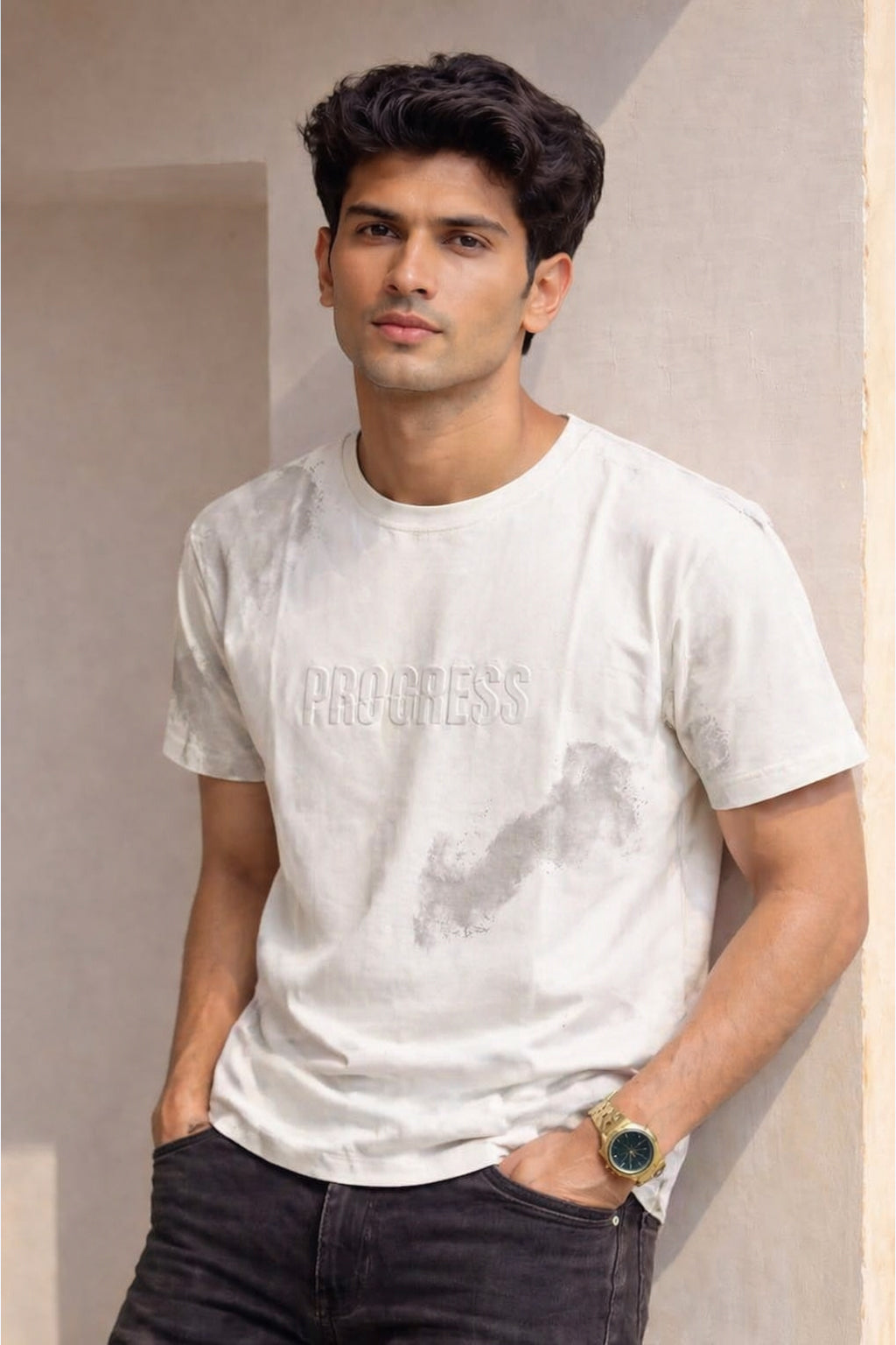 Men Round Neck Chest Prnit Half Sleeves T-Shirt