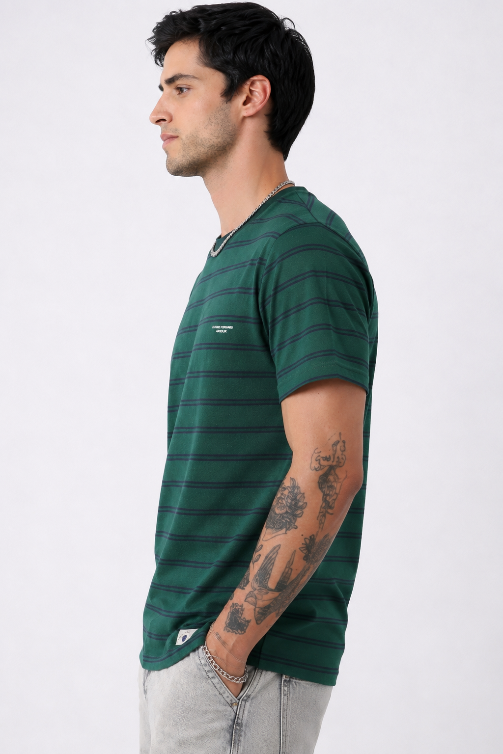 Men Round Neck Stripes Half Sleeves T-Shirt