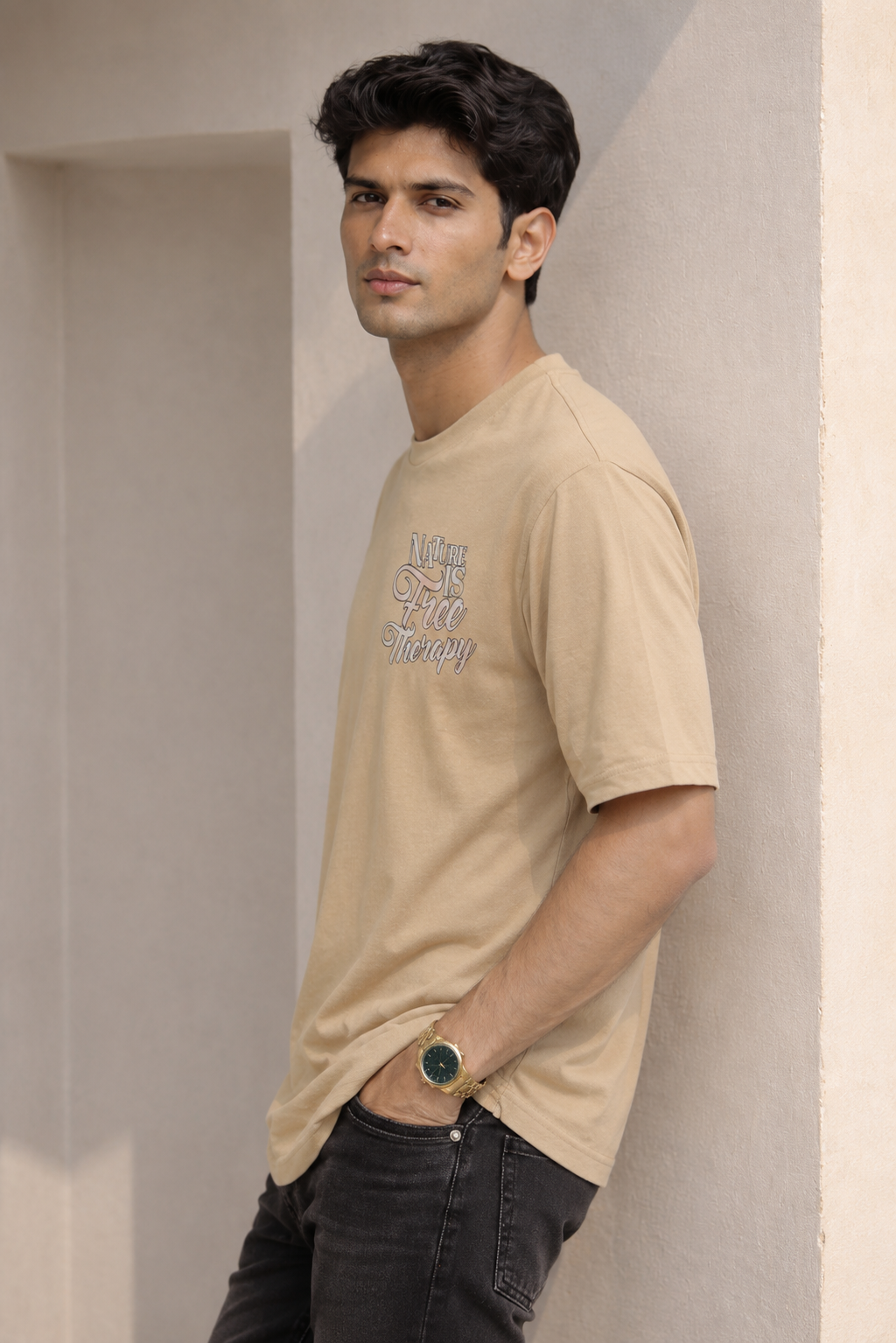 Men Round Neck Oversized Fit T-Shirt