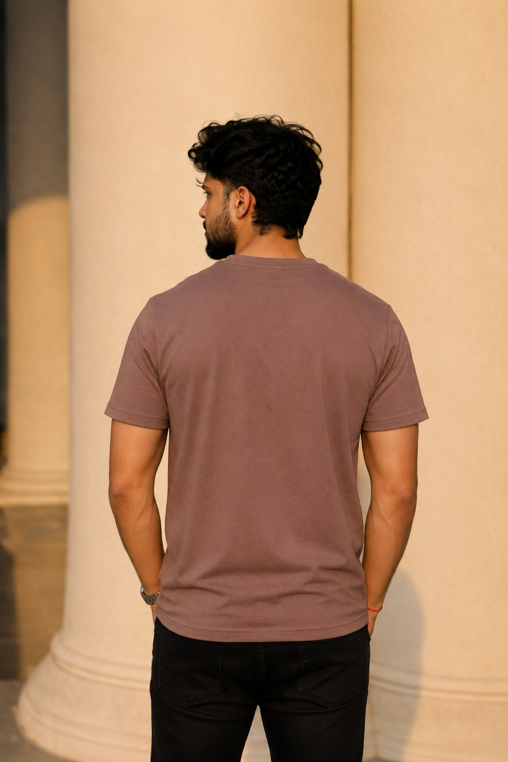 Men Round Neck Chest Print Half Sleeves T-Shirt