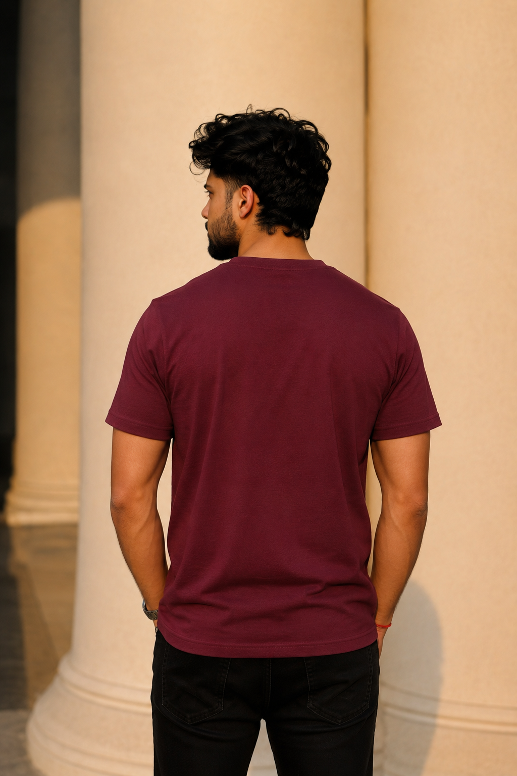 Men Round Neck Chest Print Half Sleeves T-Shirt