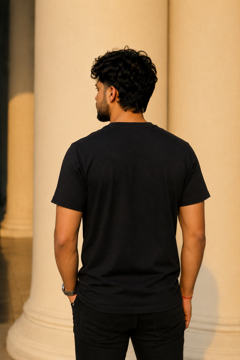 Men Round Neck Chest Print Half Sleeves T-Shirt