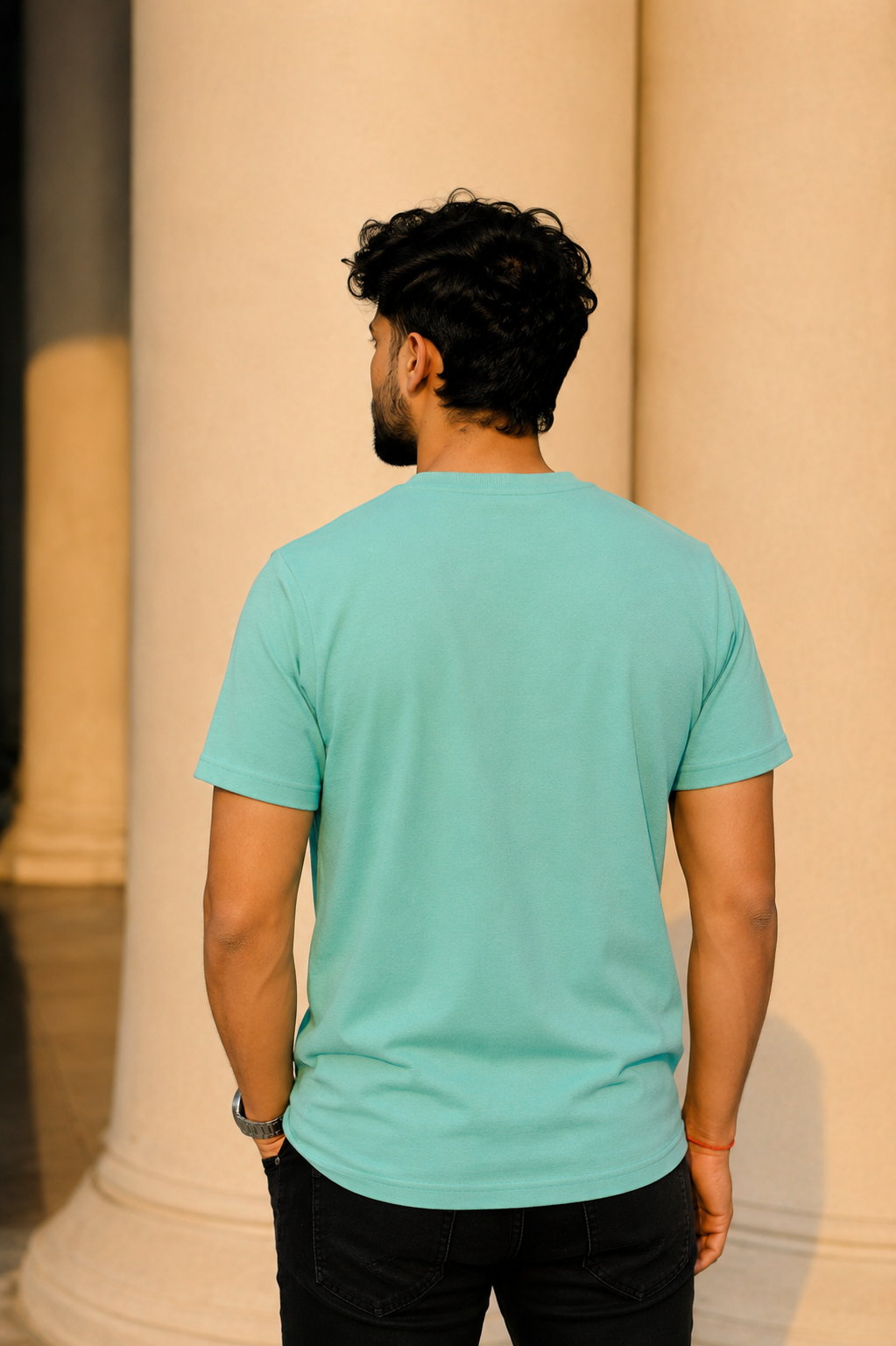 Men Round Neck Chest Print Half Sleeves T-Shirt