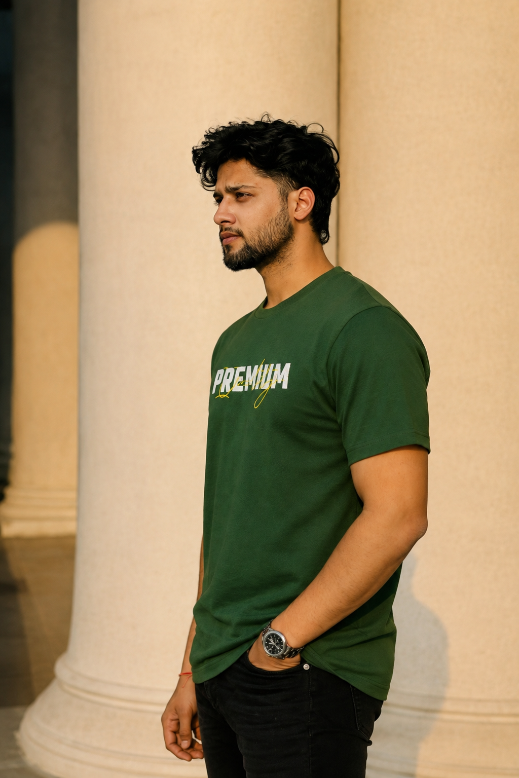 Men Round Neck Chest Print Half Sleeves T-Shirt