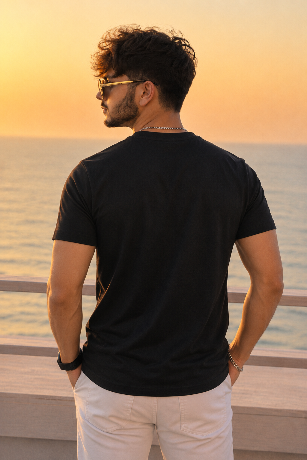 Men Round Neck Chest Print Half Sleeves T-Shirt
