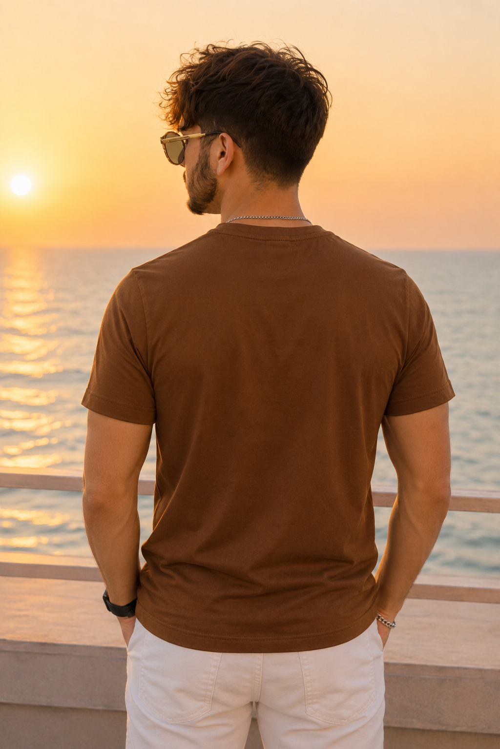 Men Round Neck Chest Print Half Sleeves T-Shirt