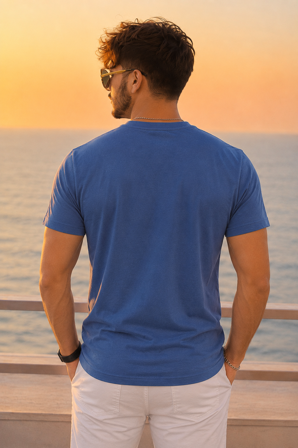 Men Round Neck Chest Print Half Sleeves T-Shirt