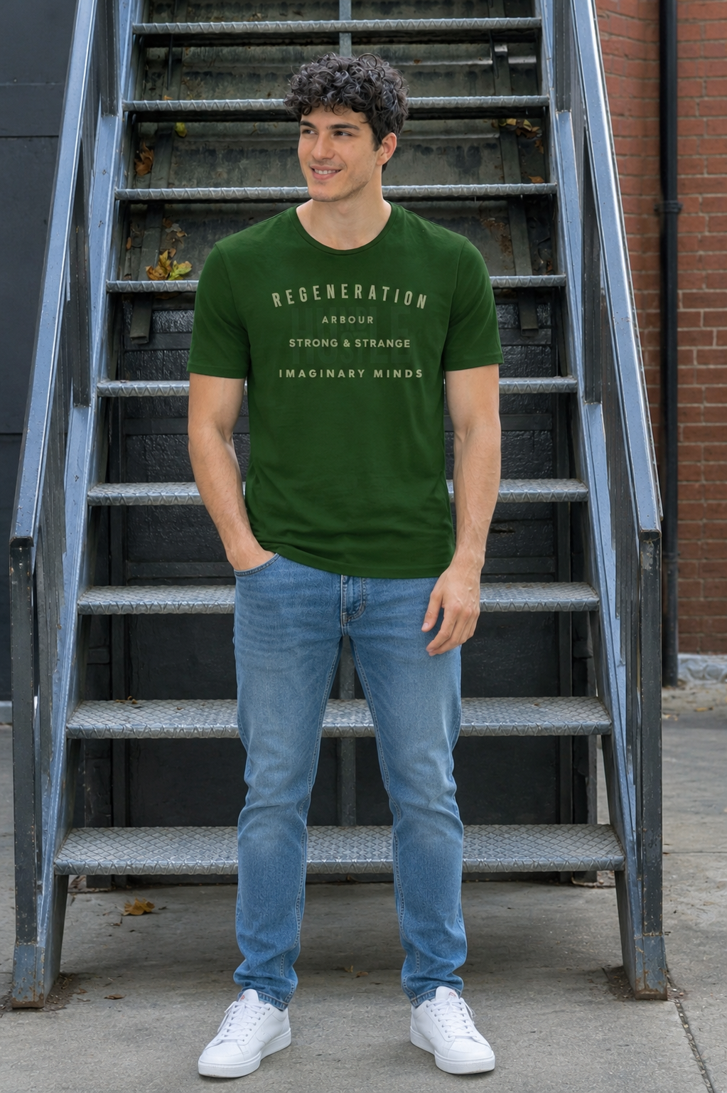 Men Round Neck Chest Print Half Sleeves T-Shirt