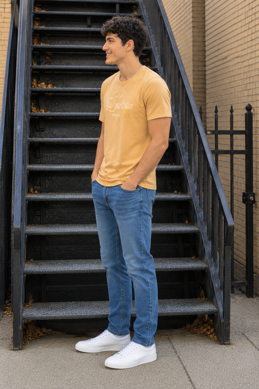 Men Round Neck Chest Print Half Sleeves T-Shirt