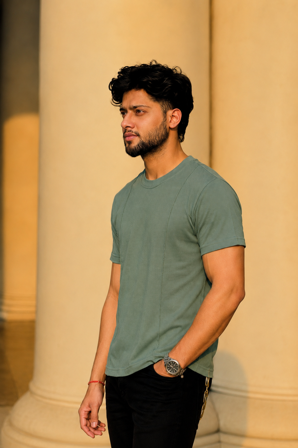 Men Round Neck Solid Half Sleeves T-Shirt