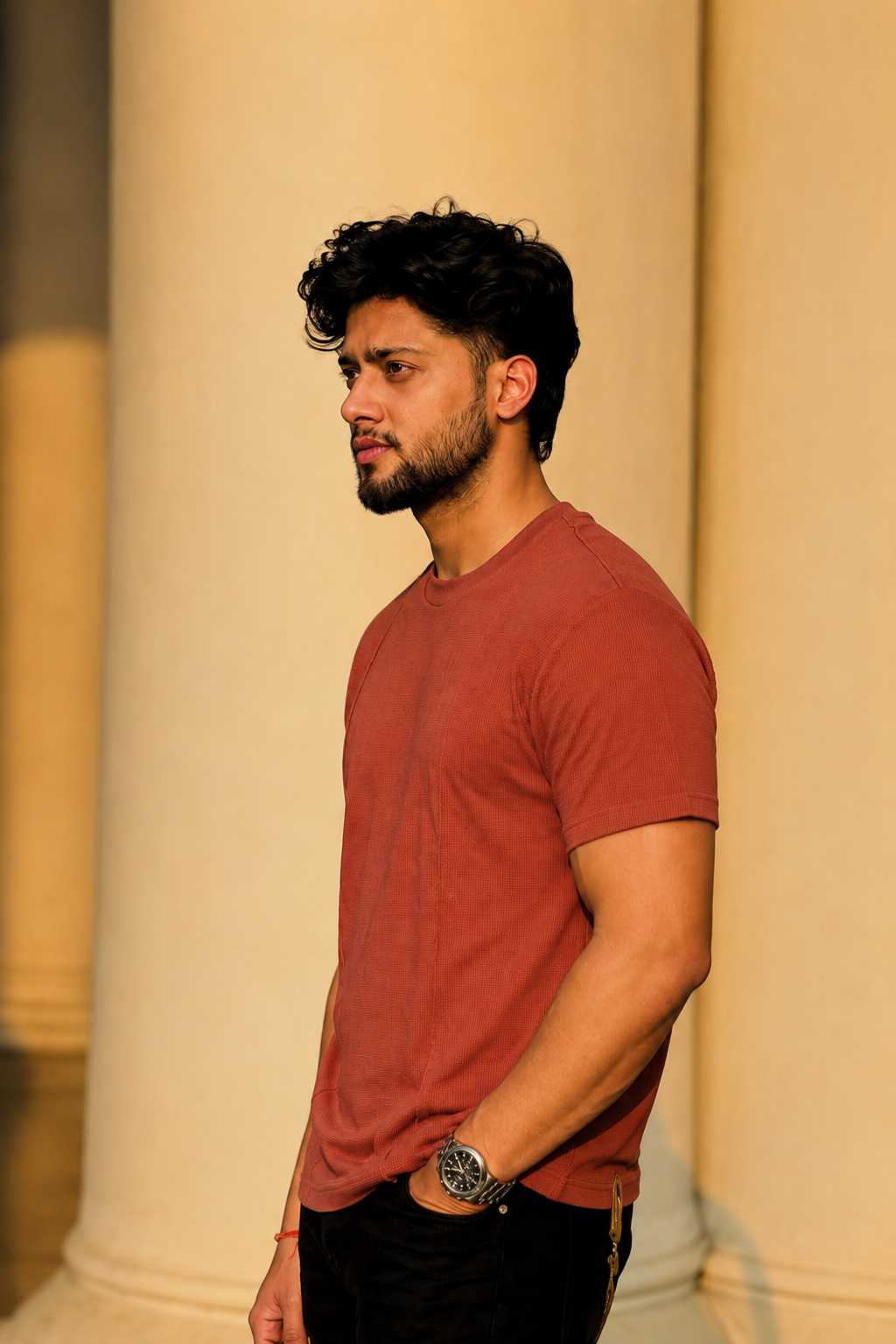 Men Round Neck Solid Half Sleeves T-Shirt