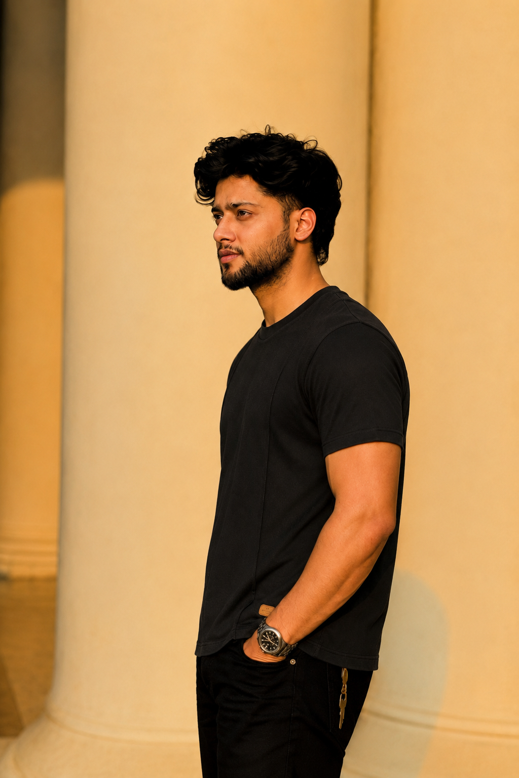 Men Round Neck Solid Half Sleeves T-Shirt