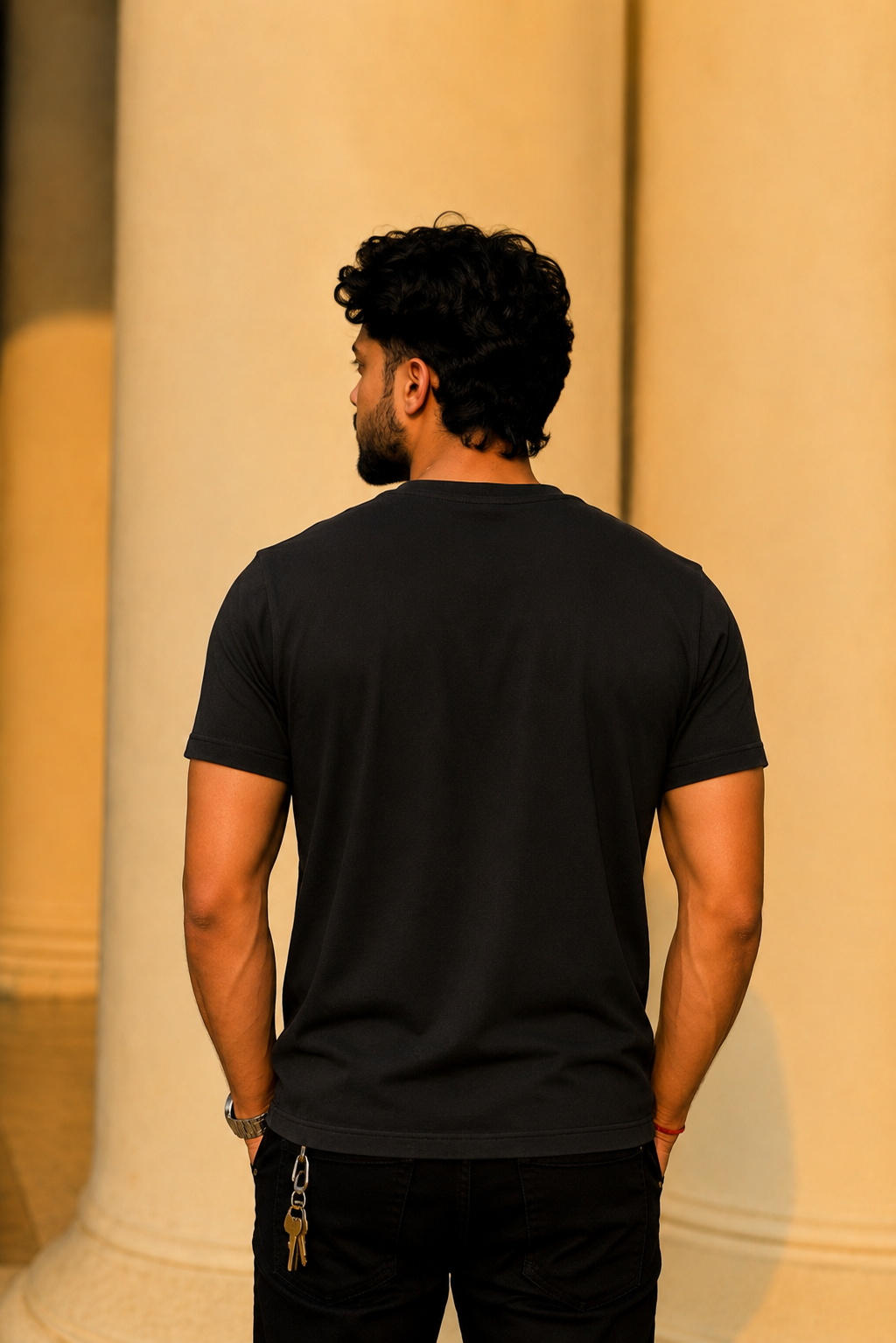 Men Round Neck Solid Half Sleeves T-Shirt