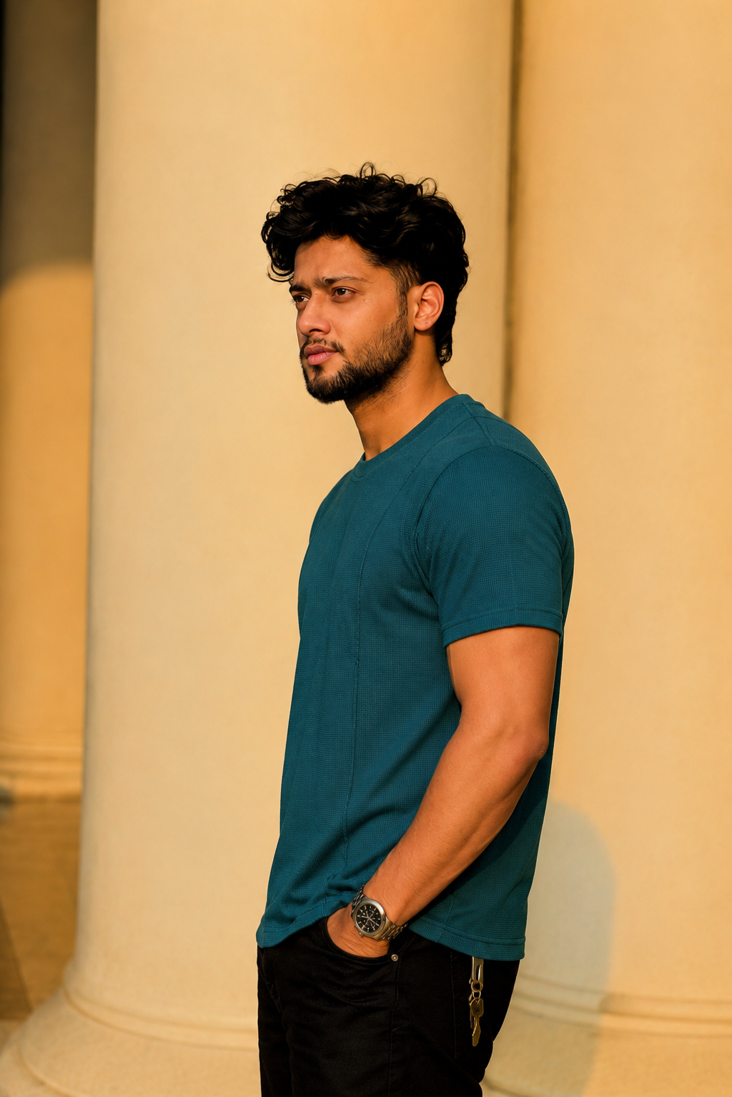 Men Round Neck Solid Half Sleeves T-Shirt