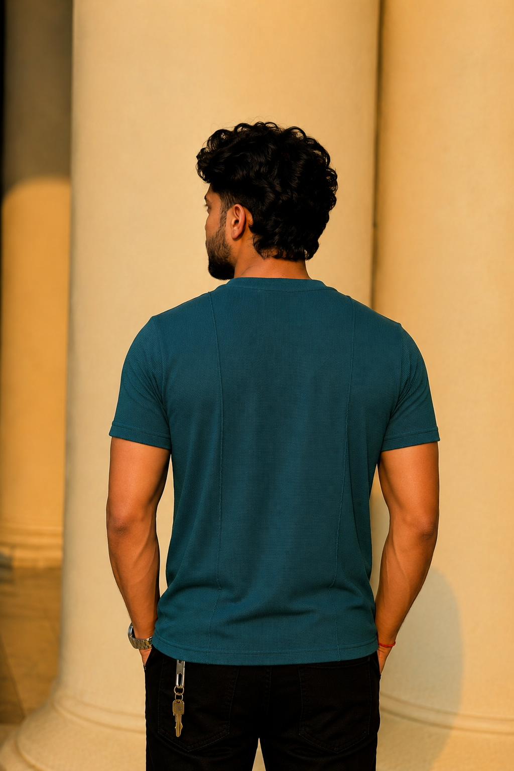 Men Round Neck Solid Half Sleeves T-Shirt