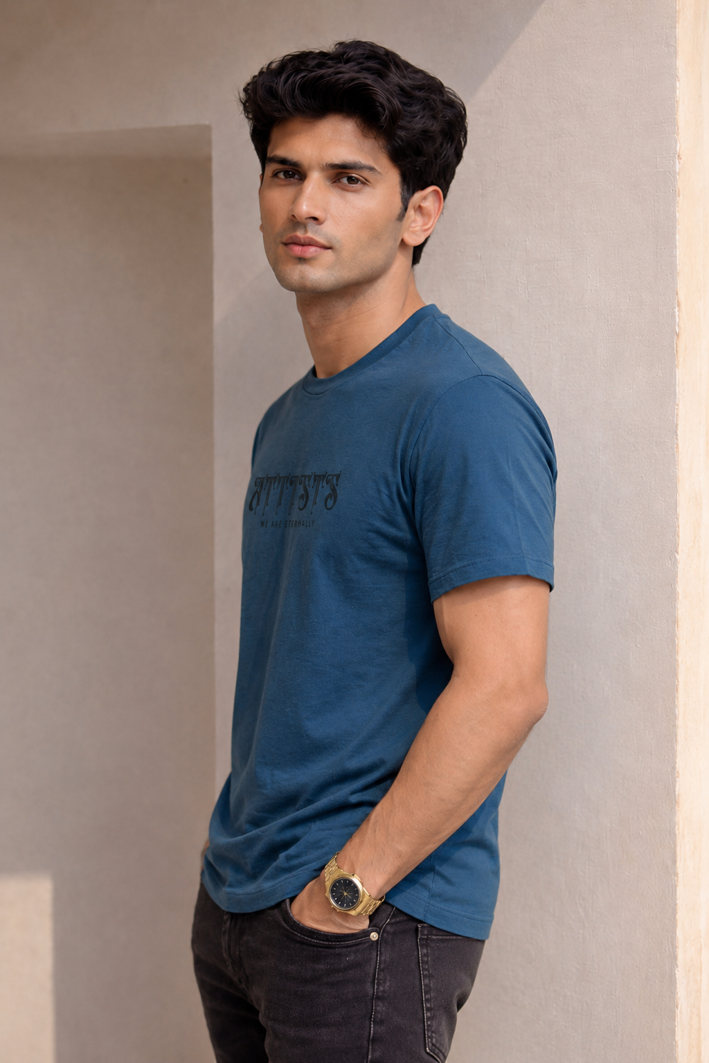 Men Round Neck Chest Prnit Half Sleeves T-Shirt