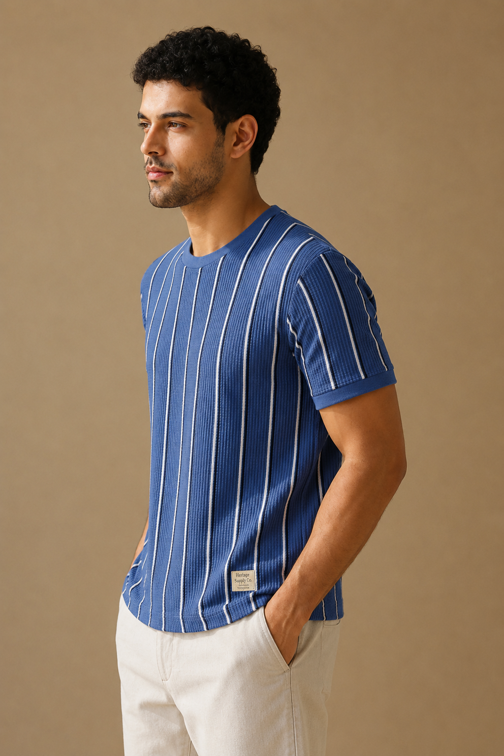 Men Round Neck Vertical Stripes Half Sleeves T-Shirt