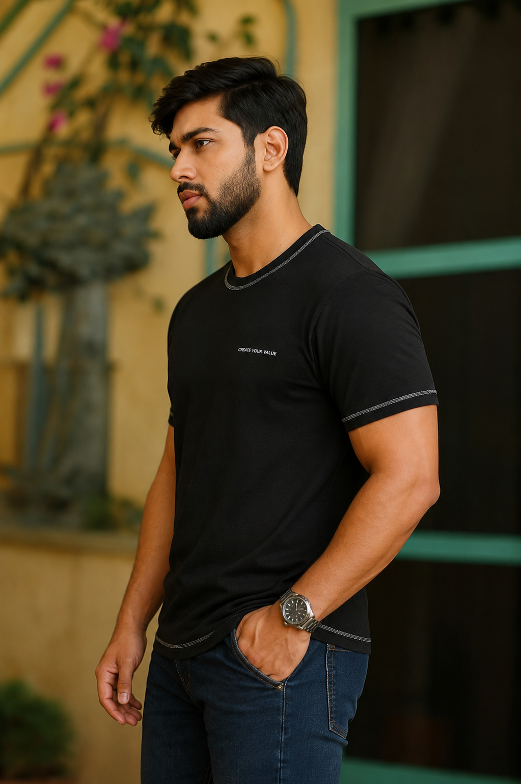 Men Round Neck Oversize Fit Pocket T-Shirt