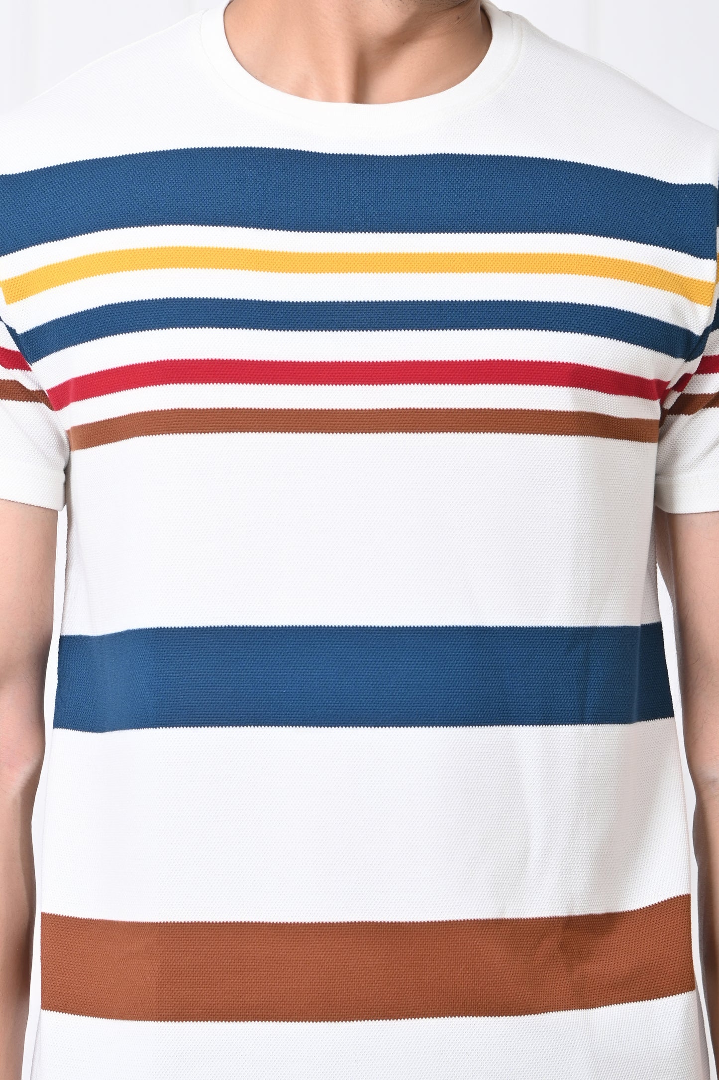 Men Round Neck Stripes Half Sleeves T-Shirt