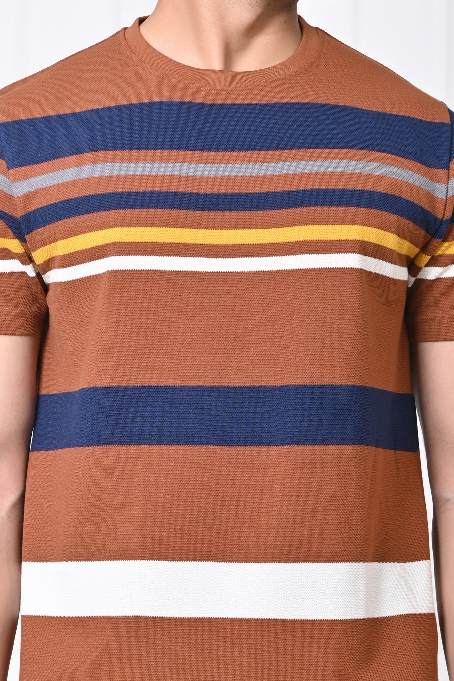 Men Round Neck Stripes Half Sleeves T-Shirt