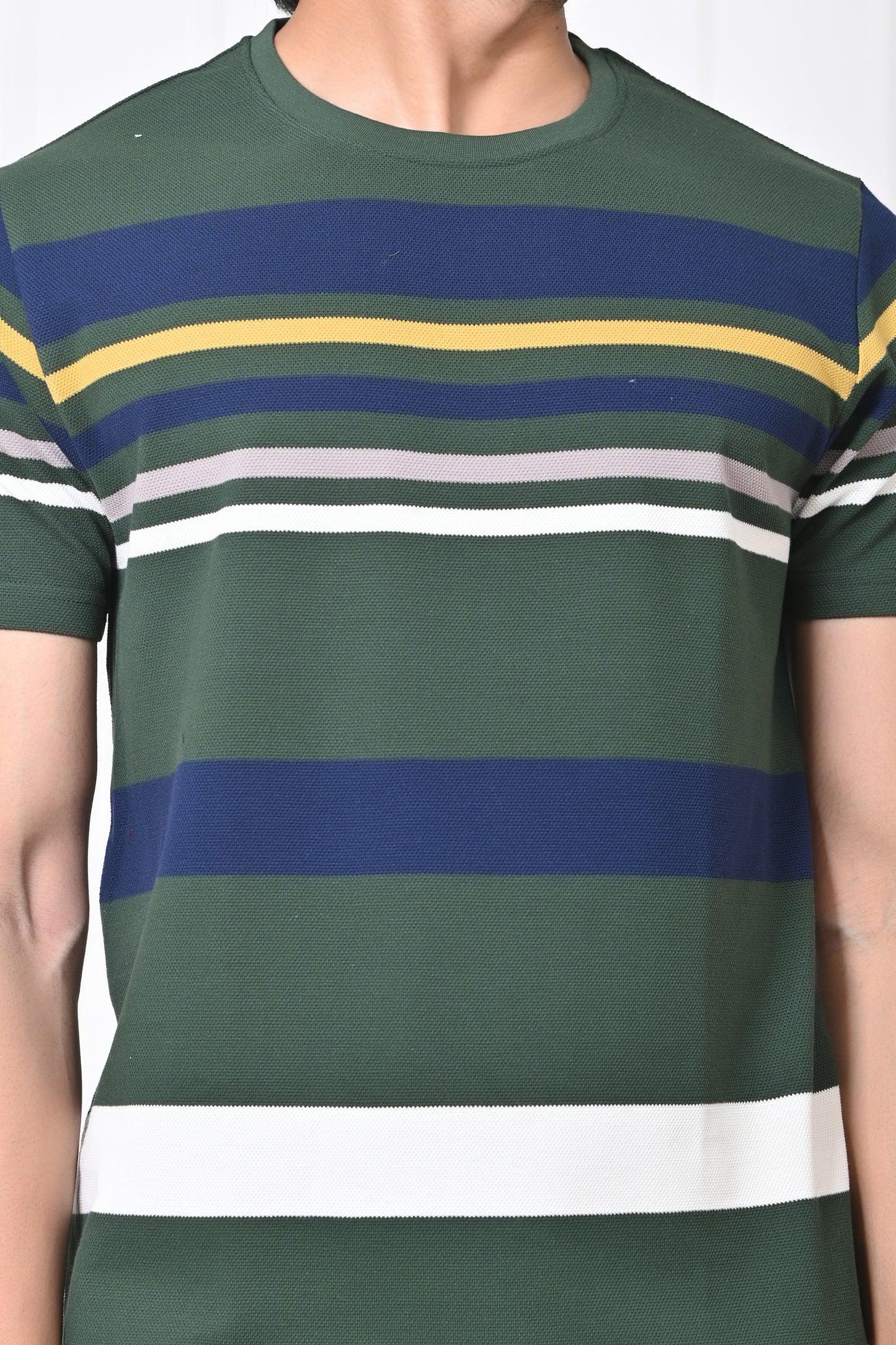 Men Round Neck Stripes Half Sleeves T-Shirt